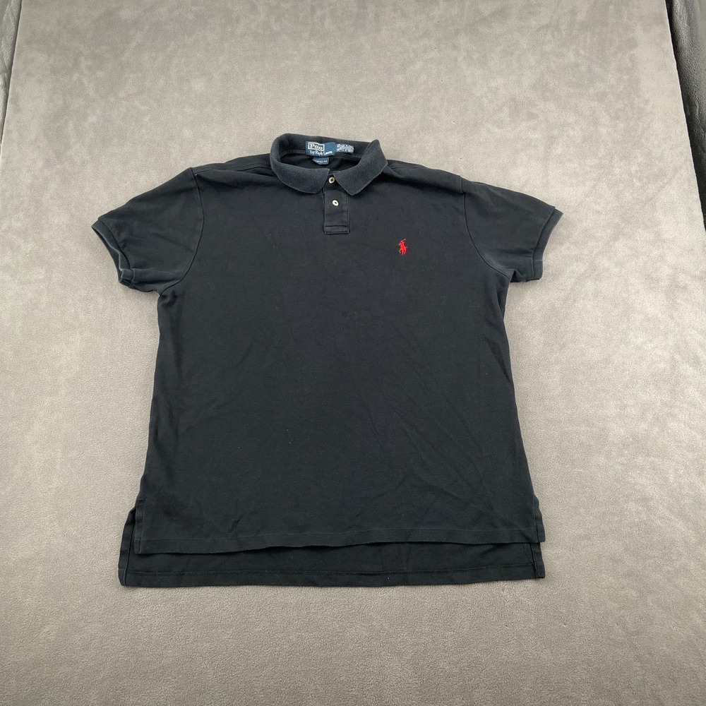 Polo Ralph Lauren Custom Fit Polo Shirt Men XL Black Logo Side Slit High Low Hem